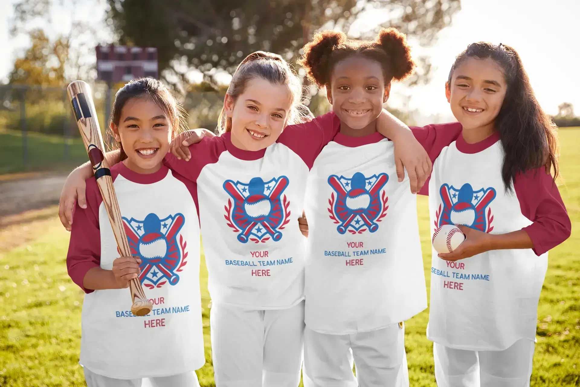 Kids wearing custom baseball team t-shirts, showing how your artwork can appear with same day custom t-shirt printing in Screen Printing Birmingham, AL, Alabama